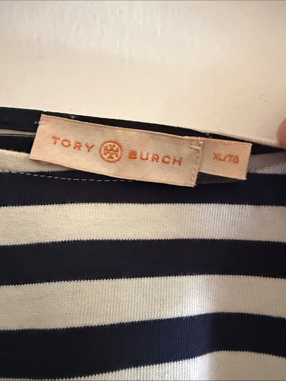Striped Short-Sleeve Boatneck Top in Navy and White